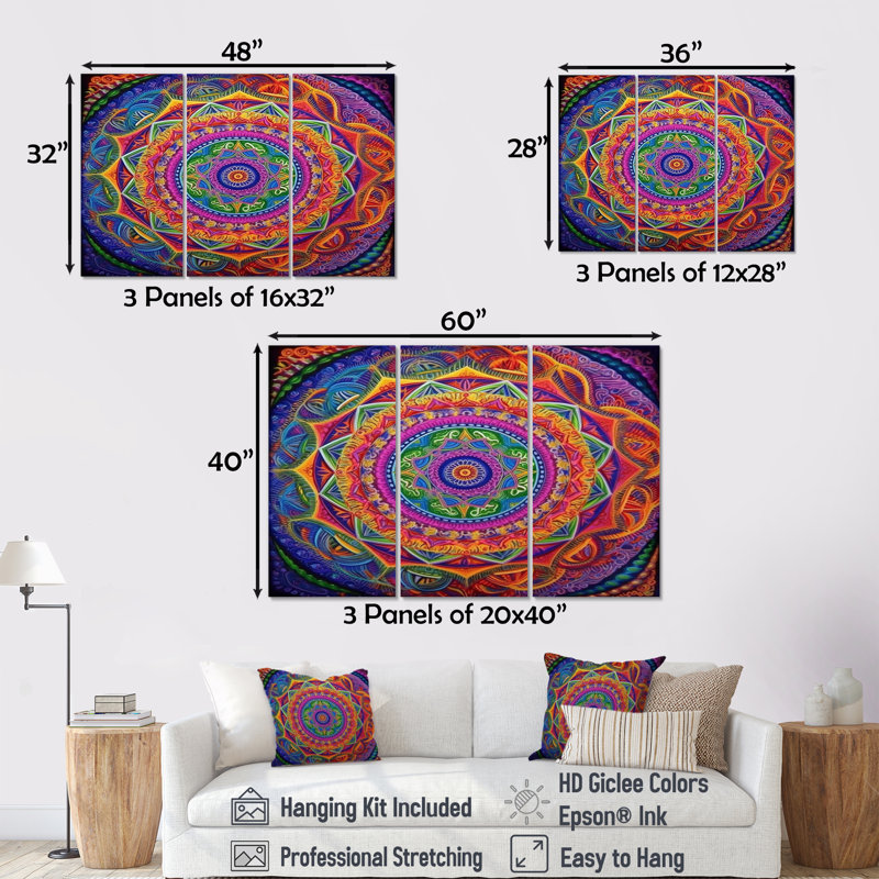 Ensemble de décoration murale Tasman - Boho Mandala, Toile tendue, H 40 po x l 60 po x P 1 po