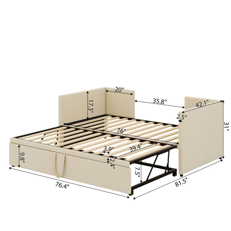 Lit de jour rembourré avec couchette Pop Up Shamina, Beige