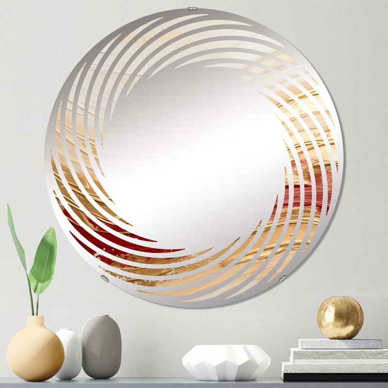 Miroir mural spiralé doré et rouge doux MIR109513 C, 23,6 po x 23,6 po