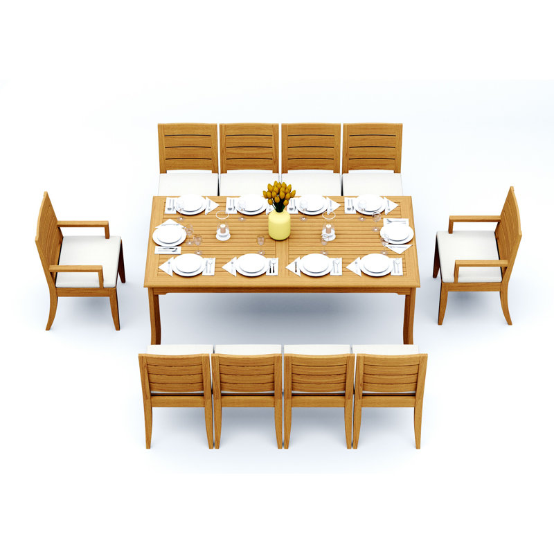 8 Seats 9 Pcs Grade-A Teak Wood Dining Set: 83" Rectangle Table And 8 Atnas  Chairs (2 Arm & 6 Armless Chairs) #11AT1802, 10