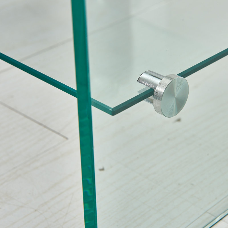 Tempered Clear Glass Console Table-Rounded Edge Sofa Table for Living Room, Office & Home Office