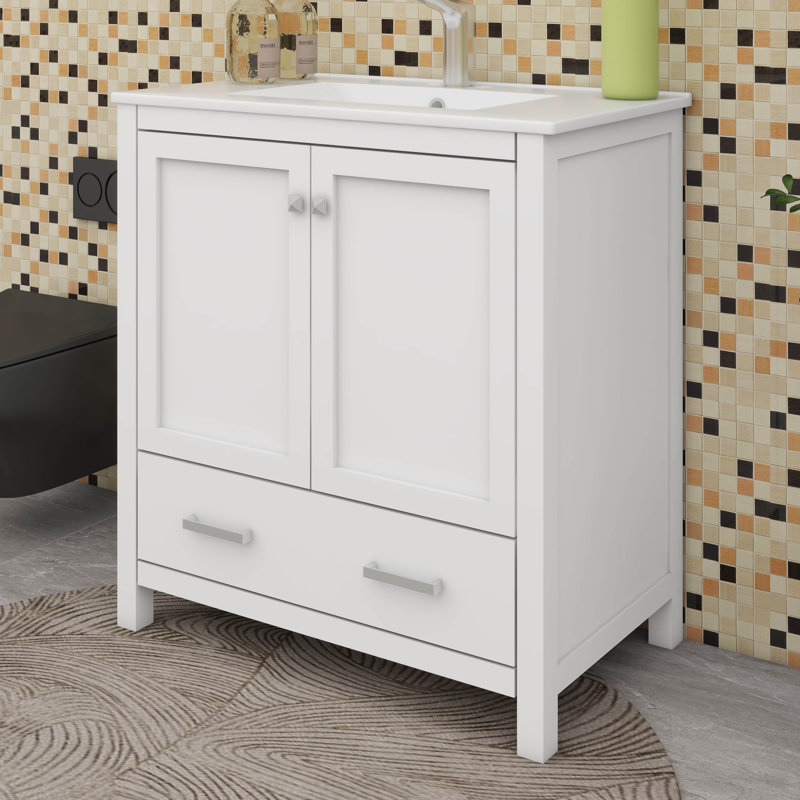 Meuble-lavabo 30 po avec lavabo simple, tiroir, Blanc