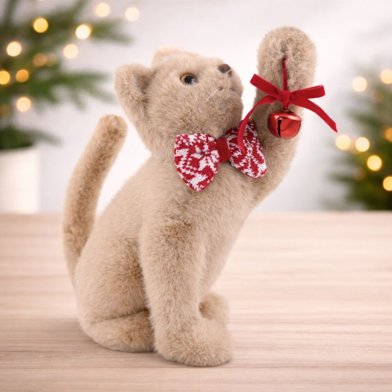 Figurine de chat en peluche avec nœud tricoté
