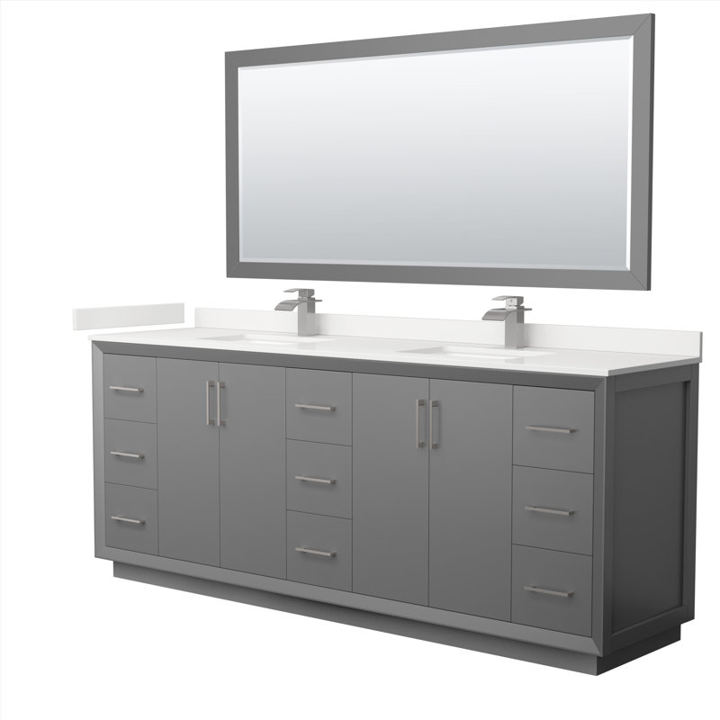 Strada 84'' W Double Vanity, Satin Bronze, Dark Gray, Giotto Quartz