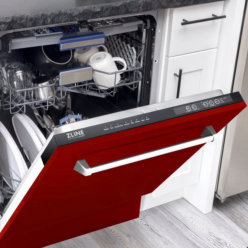 ZLINE 24 in. Tallac Series 3rd Rack Tall Tub Dishwasher, 51dBa, Red Gloss