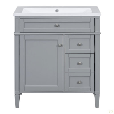 Meuble-lavabo de 30 po avec lavabo supérieur, meuble-lavabo moderne avec 2 tiroirs et tiroir escamotable, meuble-lavabo simple