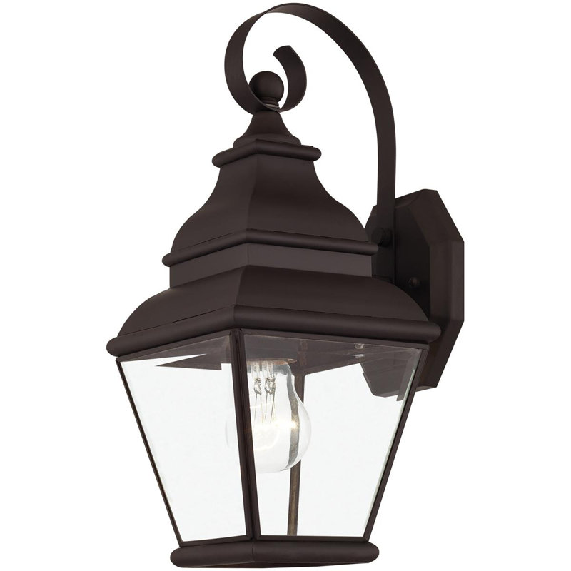 2 Light Outdoor Wall Lantern Pendant Lighting Fixture - Clear Water Glass Shade, Bronze