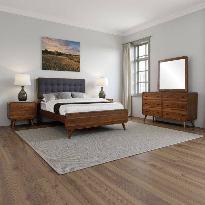 Ensemble de chambre à coucher 4 pièces Ryb, Ensemble de quatre pièces : lit, commode, miroir, Très grand lit
