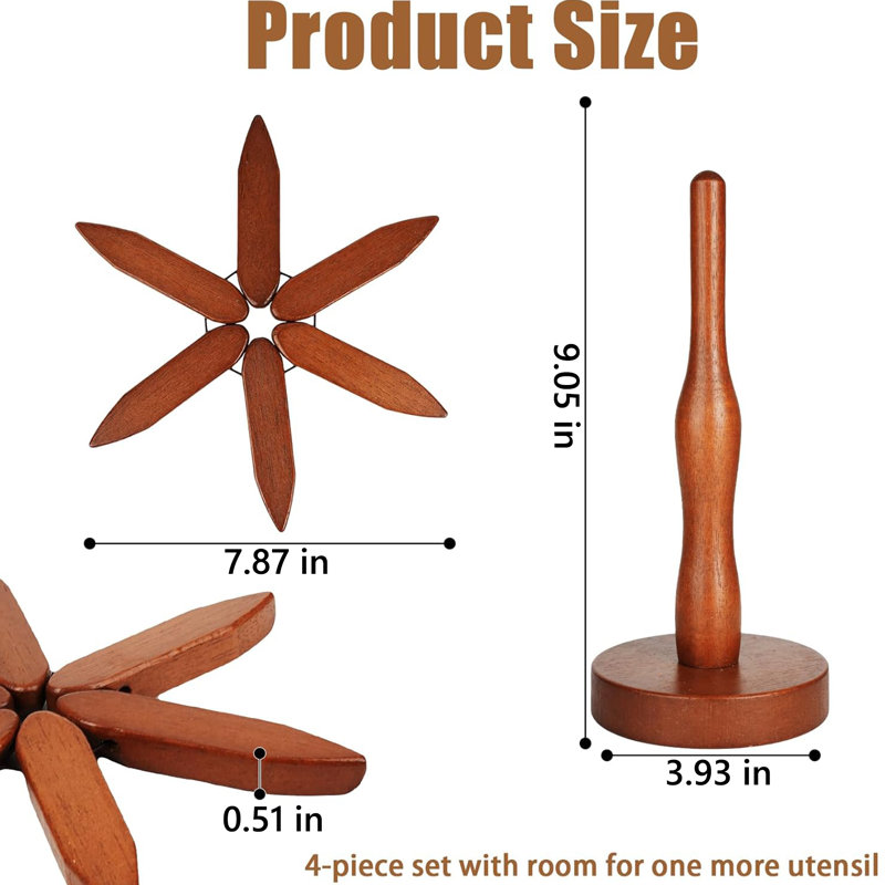 Wooden Trivets for Hot Dishes Tree Shape Trivet Set 4 Layers+1 Stand