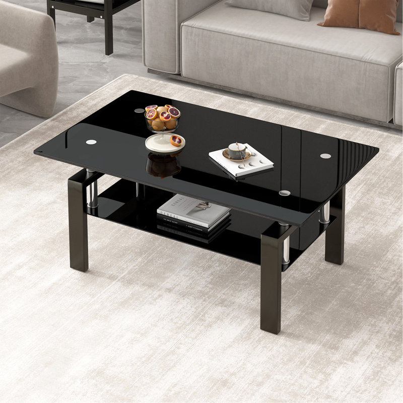 Table basse en verre trempé noir, Noir