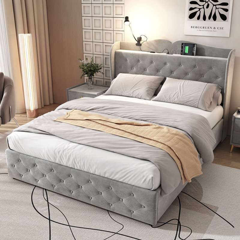 Daycia Upholstered Single (3') Velvet Drawers Bed Frame