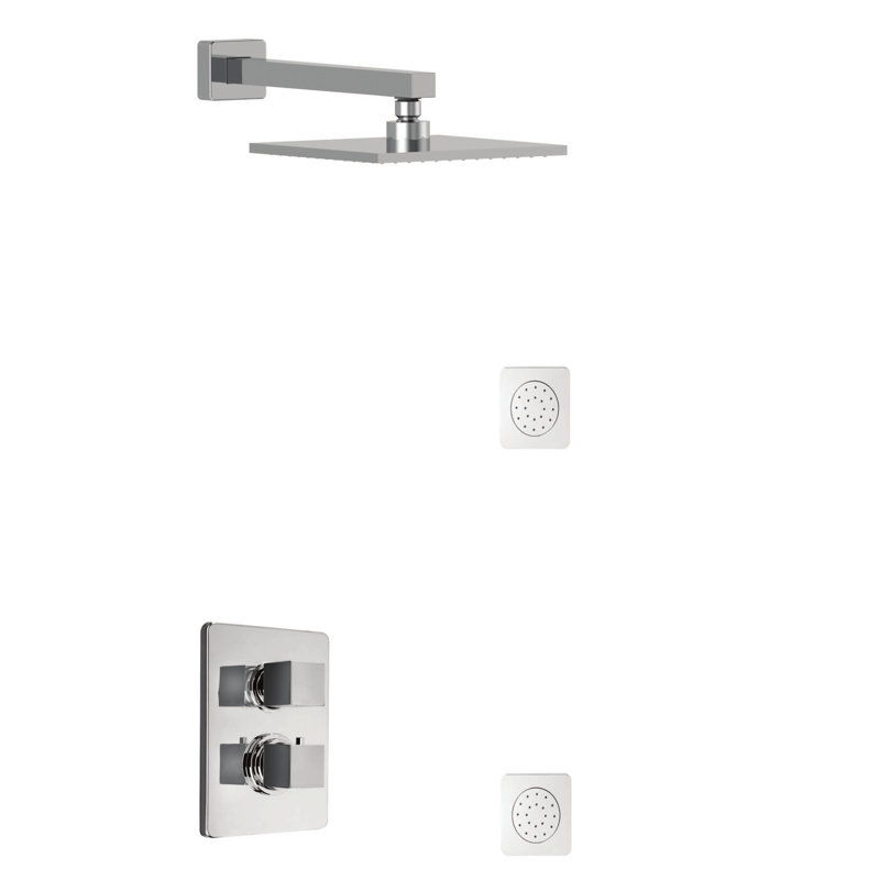 Vitrina Thermostatic Shower System with 2-Way Diverter, 8-Inch Rain Shower Head and Two Body Sprays, Valve Included