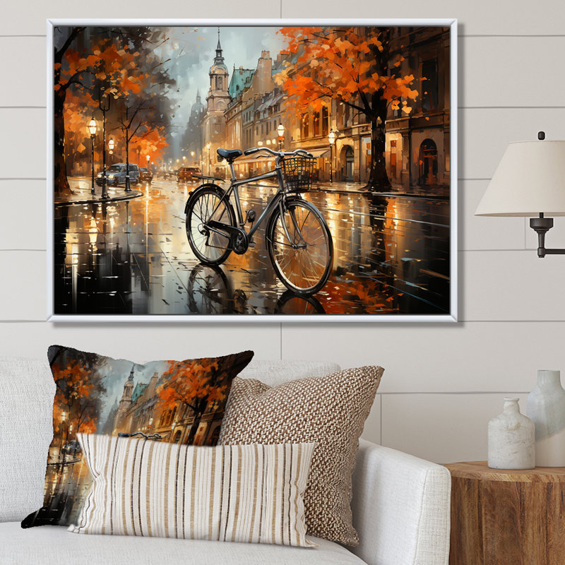 «Vélo Pearl Pursuit» sur toile, Cadre naturel flottant, H 12 po x l 20 po x P 1 po