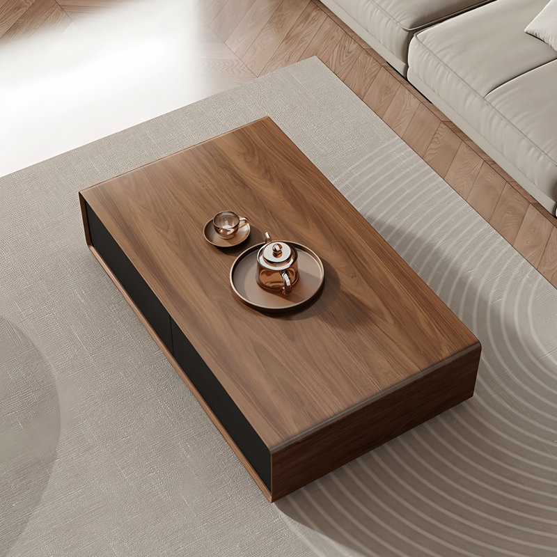 Table basse 51,2 po avec finition en bois et rangement caché à 4 tiroirs sans assemblage requis