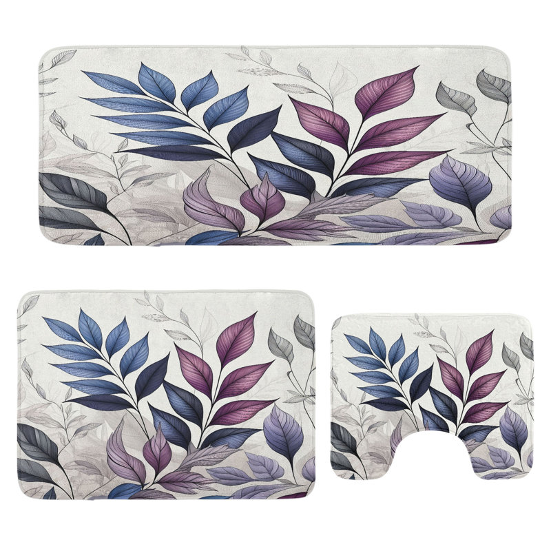  Ensemble de tapis pour salle de bain 3 pièces Leaves
