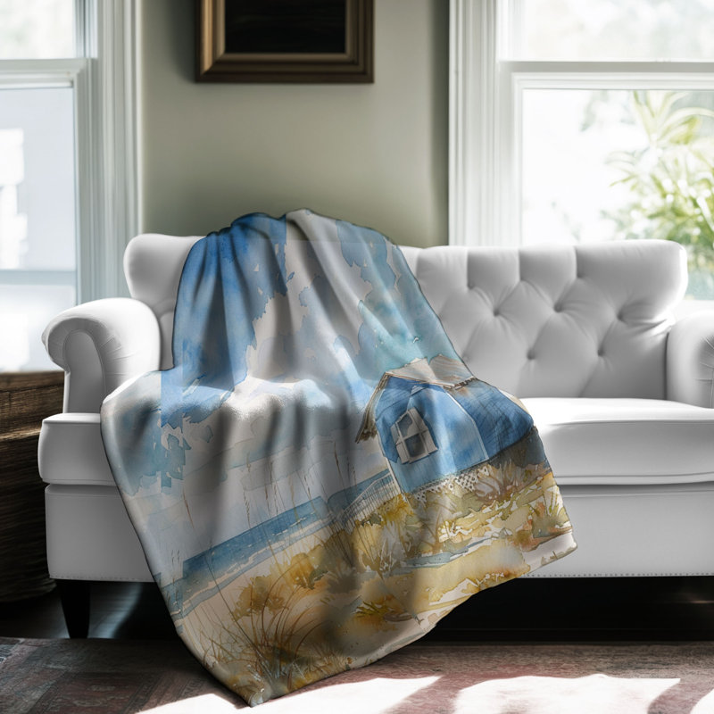 Doux motifs de plage - couverture en sherpa de qualité supérieure 1 pièce, Lit simple