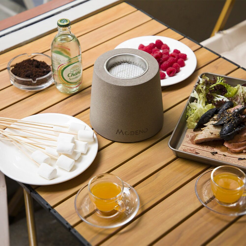 Light Gray Round Concrete Bioethanol Tabletop Fireplace