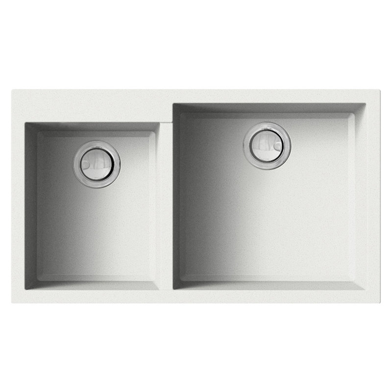 White Granite Composite Double Basin Undermount Kitchen Sink