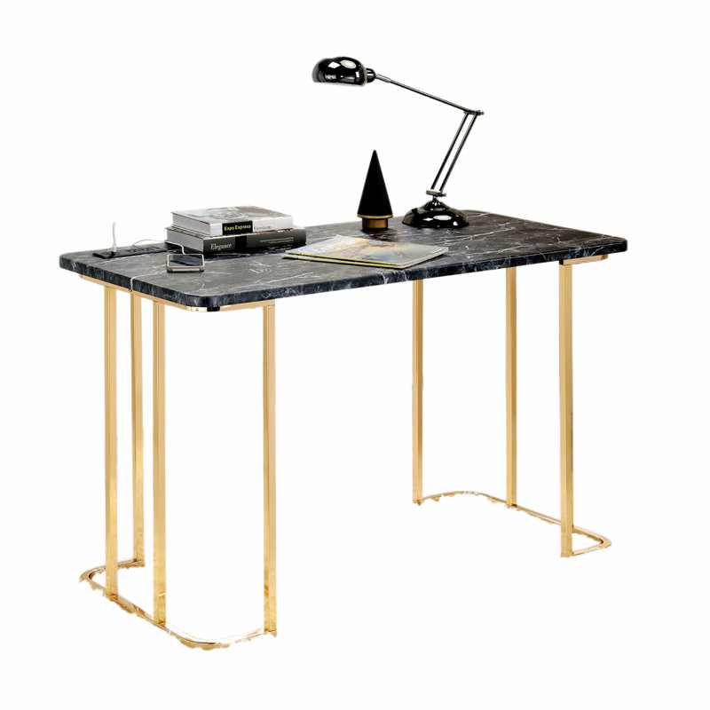 Bureau, bureau d'écriture avec base en métal, Noir, H 4,02 po x l 47,02 po x P 24,02 po
