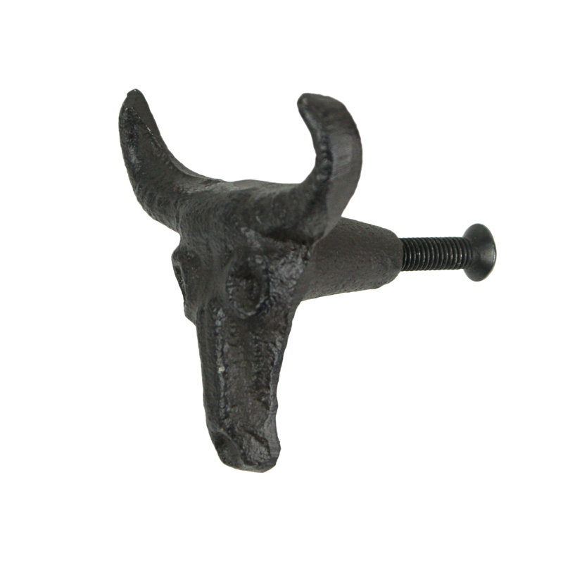 Rustic Brown Cast Iron Steer Skull Drawer Pulls Set of 6