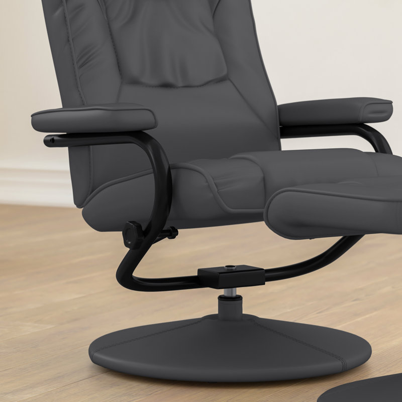 Casey-Jane Contemporary Multi-Position Padded Recliner with Ottoman, Gray Leather Black
