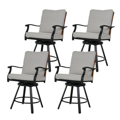 Tansi Herder Swivel Metal Outdoor Bar Stool with Wicker Backrest by Wildon Home