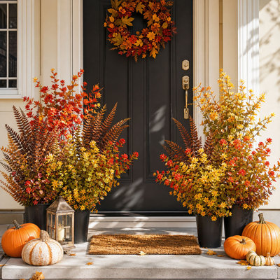 Décoration d'automne - Ensemble de 24 tiges de plantes artificielles d'automne - Branches de feuillage orange, jaune et marron - Décoration florale pour la table, le porche ou la maison, idéale pour Thanksgiving.