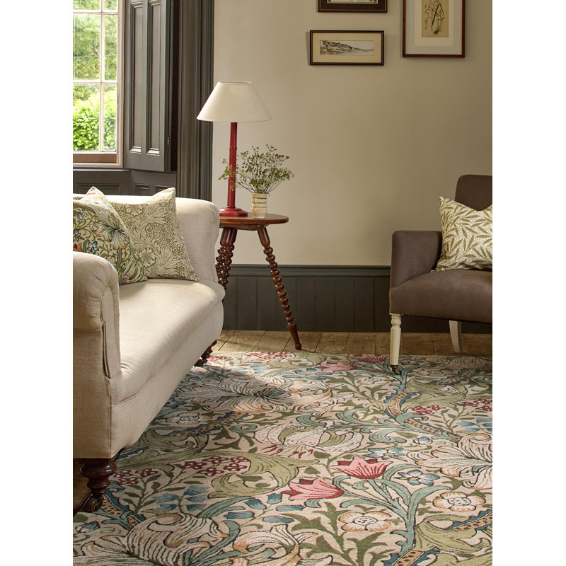 Hand Tufted Wool Floral Area Rug in Mineral, Rectangle 4'7" x 6'7"