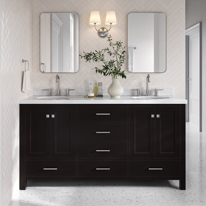 Cambridge 67'' Double Bathroom Vanity with Carrara Marble Top, Espresso / Brushed Nickel
