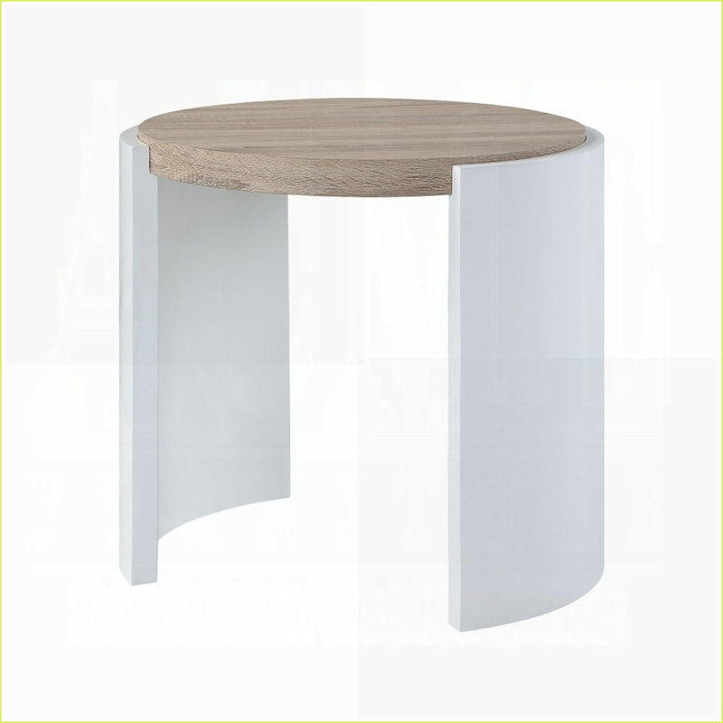 Table basse en chêne et blanc ultrabrillant avec base traîneau, plateau naturel facile à nettoyer et durable