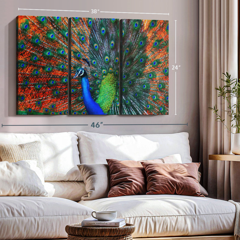 «Colorful Peacock Wall Art» sur toile, H 24 po x l 38 po x P 1,25 po