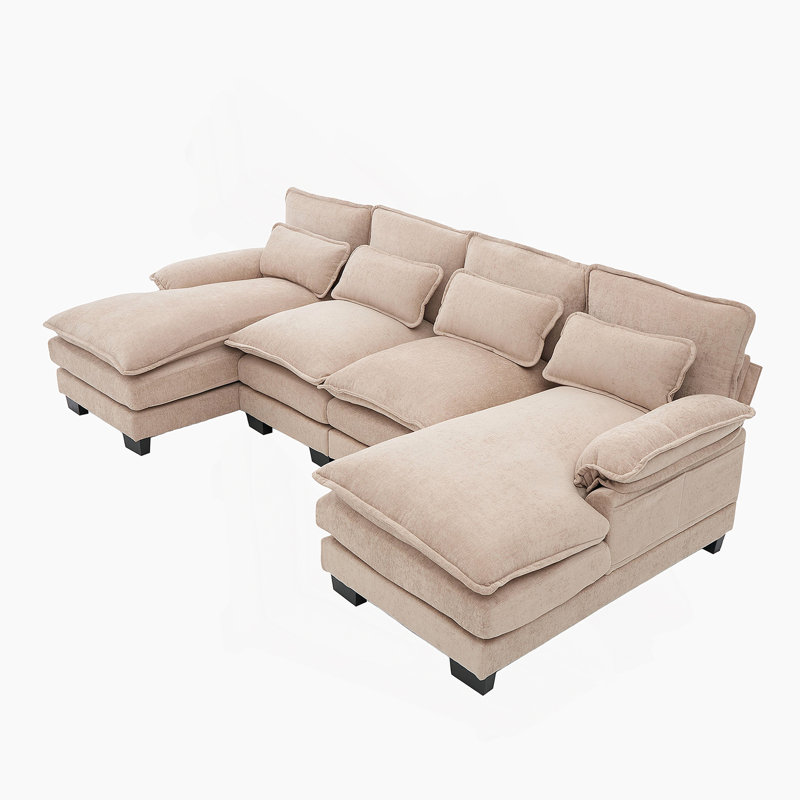Canapé-lit en U confortable avec méridienne double, canapé-lit modulaire pour le salon avec mousse mémoire et rangement, Kaki