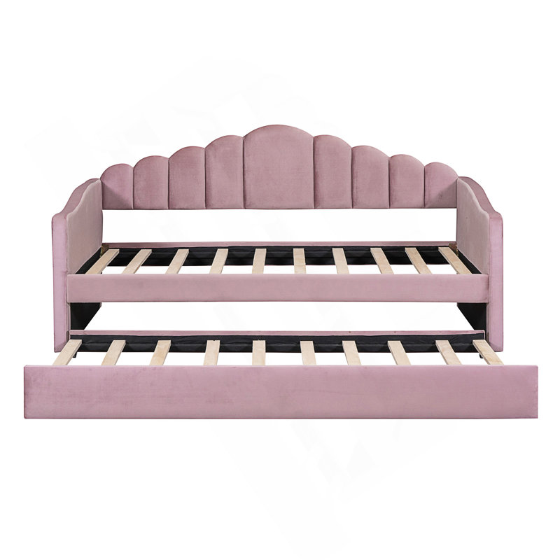 Twin Size Upholstered Daybed With Trundle, Pink