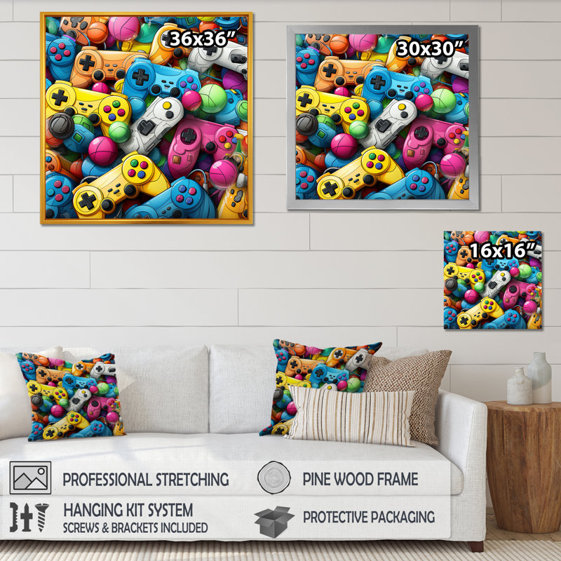Colourful Gaming Controllers Ps - Art mural de jeux vidéo, H 36 po x l 36 po, Noir