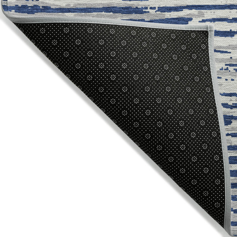 Tapis extérieur lavable rayé bleu marine et ivoire 9 pi x 12 pi