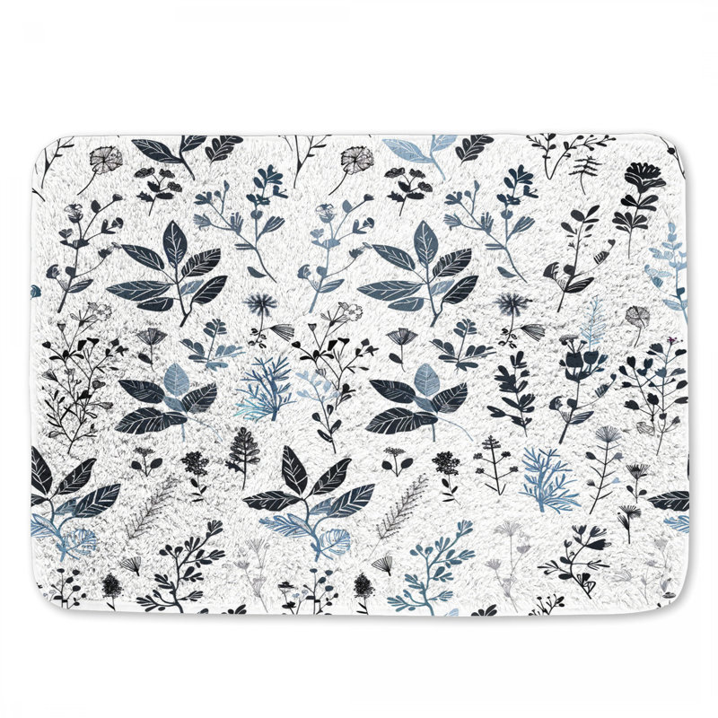 Tapis de bain botanique à motif floral scandinave, L 24 po x l 17 po