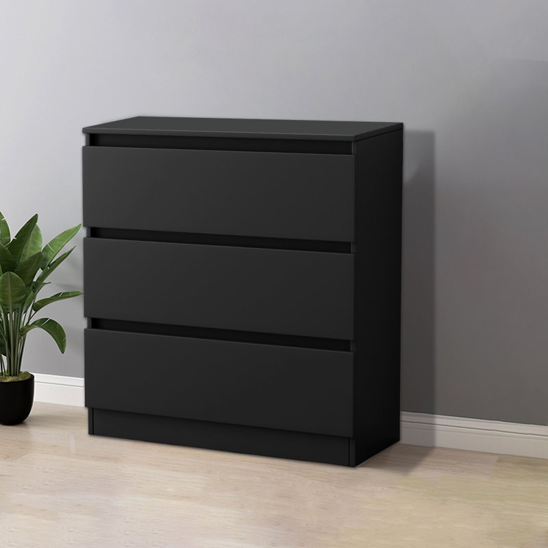 Delondo 3 Drawer 70Cm W Chest of Drawers Nightstand Bedside Cabinet, Dark Black