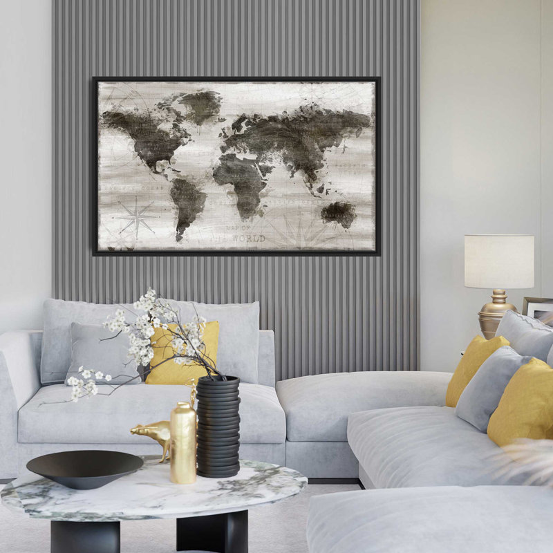 "Travel Map" par Natalie Carpentieri - cadre flottant, impression sur toile, H 21,5 po x l 33,5 po x P 2 po