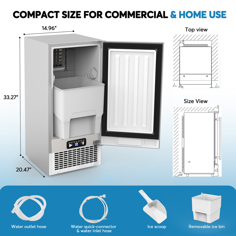 Commercial Ice Maker Machine with 20 Storage Bin, 90Lbs/24H, 36Pcs Ice Cubes 9-15Mins, Silver