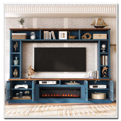 95.5" W Wall Unit Entertainment Center with Bookshelves for TVs up to 80"