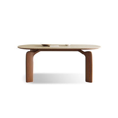 Beige + Brown Oval Sintered Stone + Solid Wood Dining Table