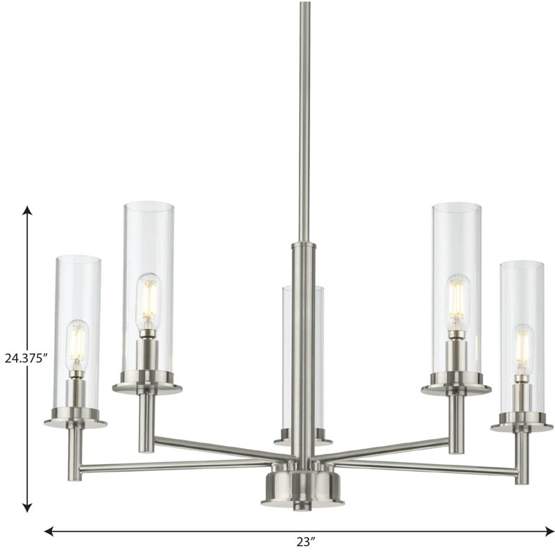 Lustre classique à 5 lumières de style bougie, Nickel brossé