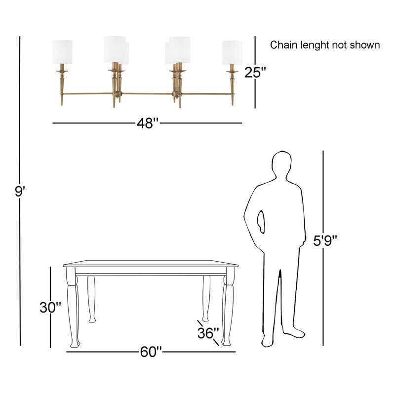 Luminaire suspendu moderne à 6 lumières pour îlot de cuisine Abbie, Laiton vieilli