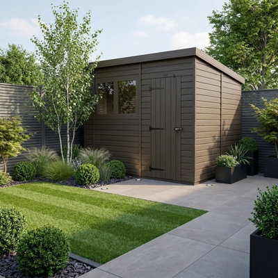 Total Sheds 10ft x 10ft Composite Pent Garden Shed - Single Door - With Windows - EPDM Rubber Roof - UK Manufactured
