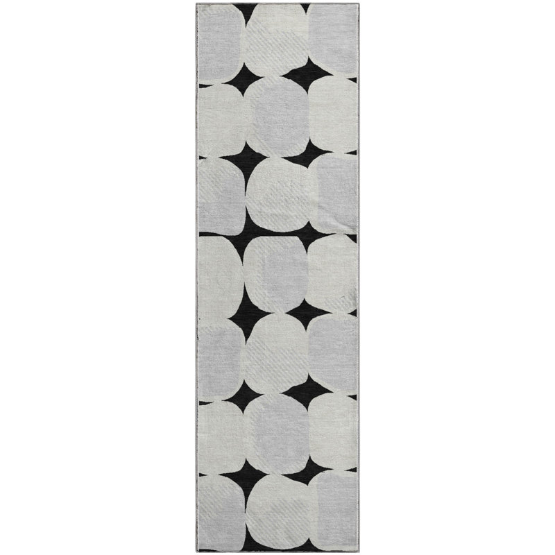 Premium Machine Washable Prisco Black Rug, Runner 2'3" x 7'6"