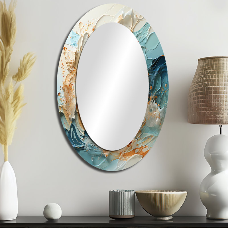 Bleu tempête liquide Art Charm - paysage ovale miroir décoratif sur métal, H 36 po x l 24 po
