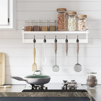 Wall-Mounted Shelf with Hooks