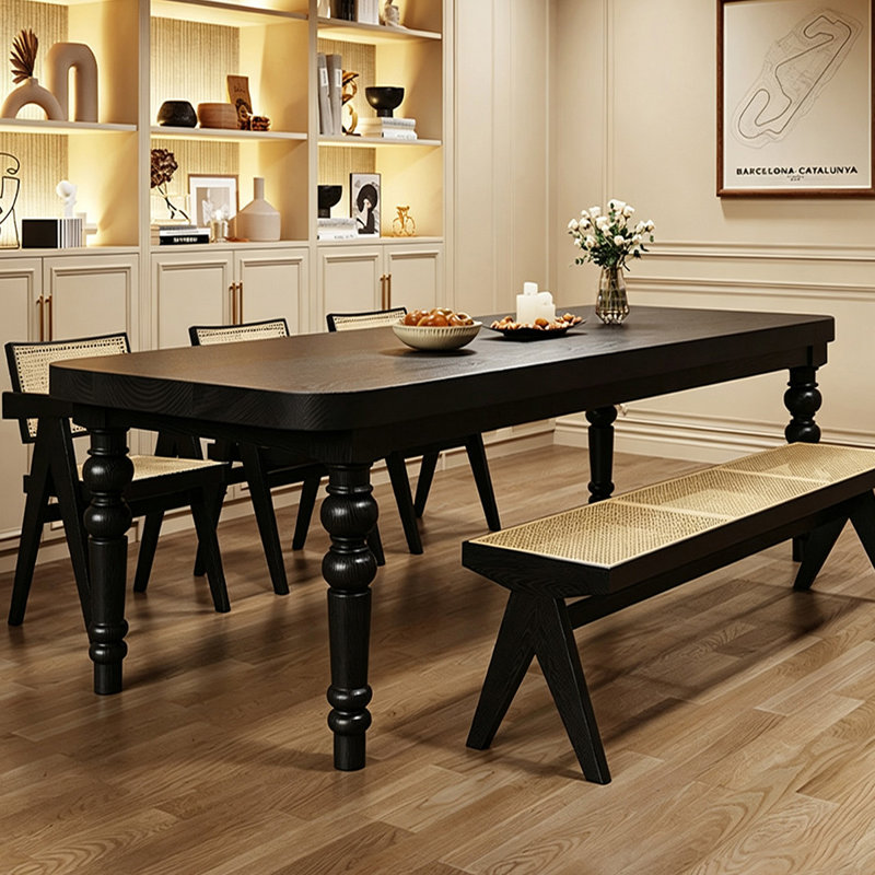 Table de salle à manger rectangulaire en bois massif noir, 29.53" H x 62.99" W x 27.56" D