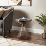Modern Glam Metal & Glass Accent Table - 19" Gold & Black with Smoked Glass Base for Living Room, Bedroom, or Office