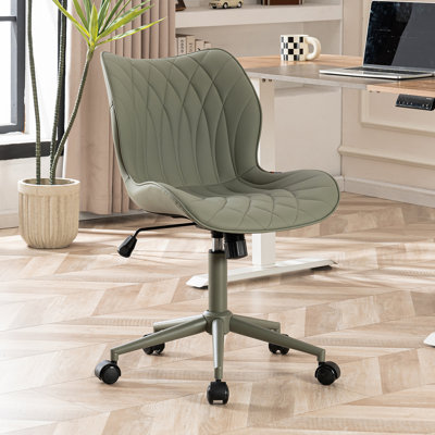 Maddoux Armless Swivel Office Chair Faux Leather Upholstered Waterproof Desk Chair Ergonomic Adjustable Computer Chair by Ebern Designs